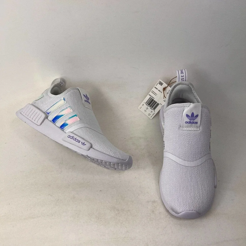 Adidas nmd nomad 360 C kids youth sizes 3 K white holographic slip on New